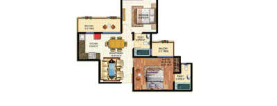 Amrapali Courtyard, 2 BHK-885 Sq.ft