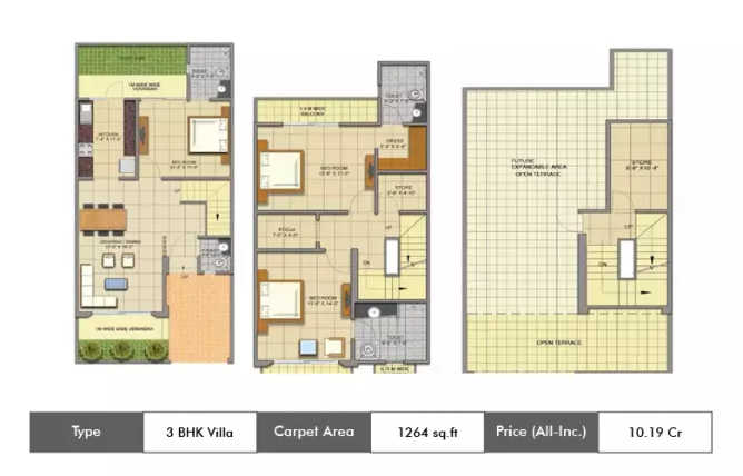 Victorian Villas 6th Parkview Gaur Yamuna City Greater Noida - Floor plan 3 BHK 1264 Sq.ft