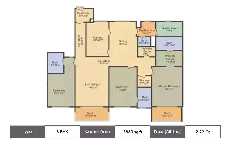 Floor plan for 3 BHK