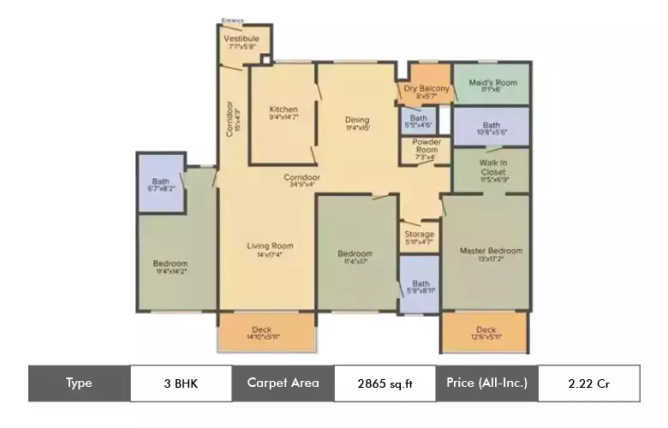 Panchshil Realty Township Kharadi - Floor plan 3 BHK 2865 Sq.ft