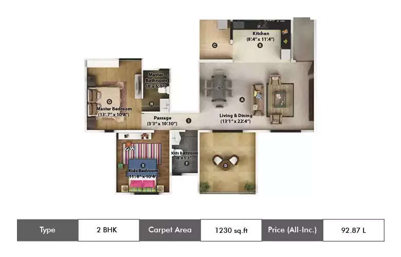 Floor plan for 2 BHK