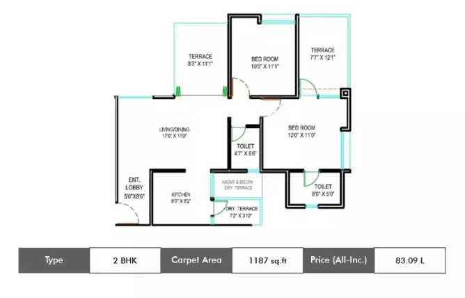Majestique Navkaar Kondhwa - Floor plan 2 BHK 1187 Sq.ft