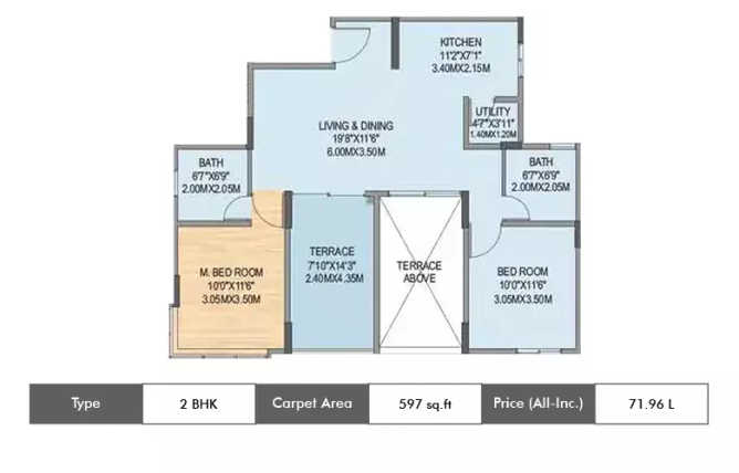 Geras Misty Waters Keshav Nagar - Floor plan 2 BHK 597 Sq.ft