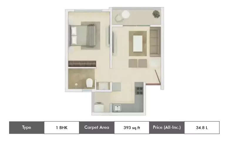 Floor plan for 1 BHK