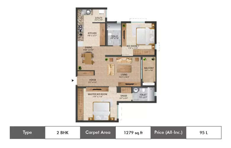 Floor plan for 2 BHK