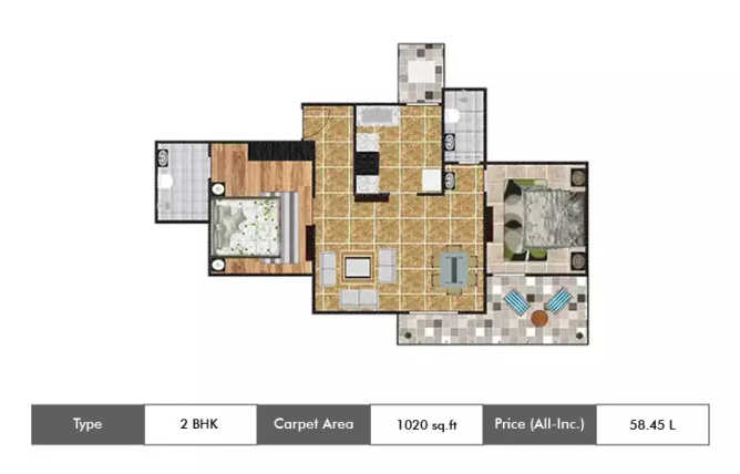 Vilas Javdekar Palladio Tathawade - Floor plan 2 BHK 1020 Sq.ft