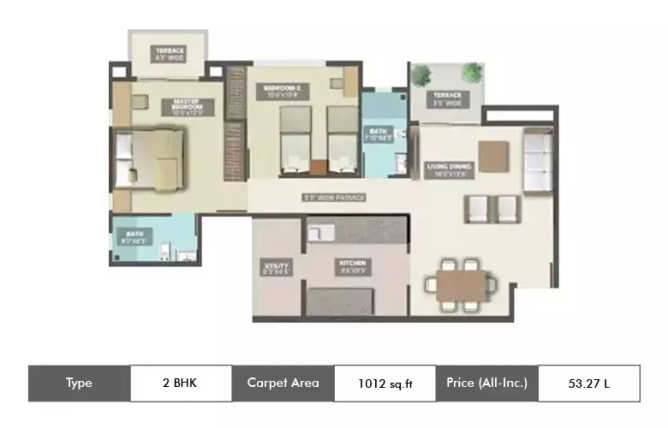 Tata Inora Park Undri - Floor plan 2 BHK 1012 Sq.ft