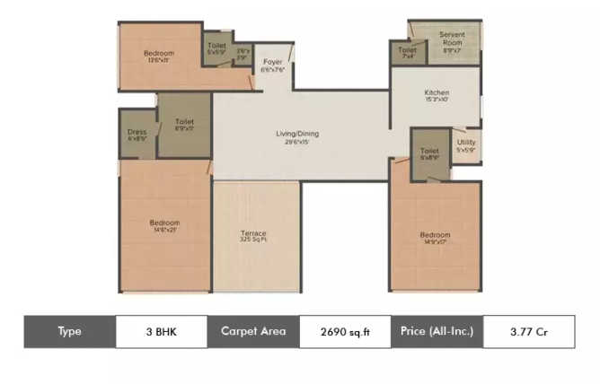 Marvel Claro Gultekdi - Floor plan 3 BHK 2690 Sq.ft
