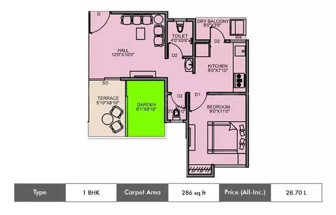 Majestique Aqua Fursungi - Floor plan 1 BHK 286 Sq.ft