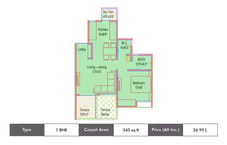 Floor plan for 1 BHK