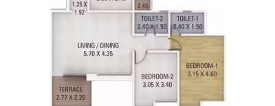 Kumar Princetown Towers, 2 BHK-810 Sq.ft