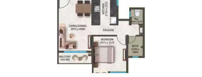 Kumar Megapolis Saffron, 1 BHK-445 Sq.ft