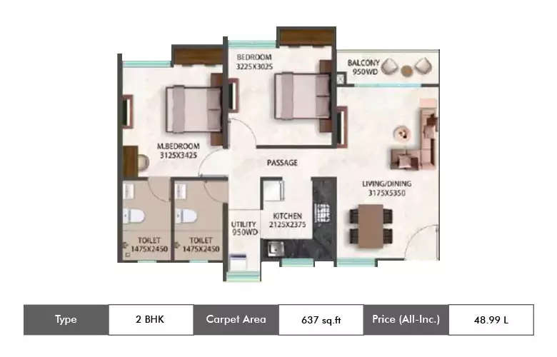 Floor plan for 2 BHK