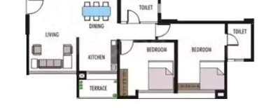 Kumar Pebble Park, 2 BHK-606 Sq.ft