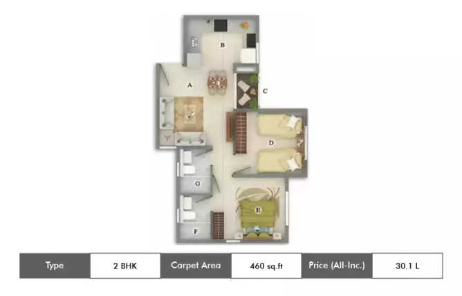 Shriram Codename Dil Chahta Hai Anekal - Floor plan 2 BHK 460 Sq.ft