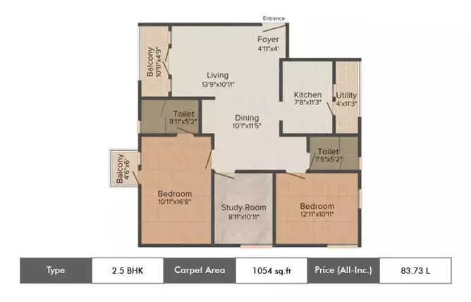 Shriram Luxor Chikkagubbi - Floor plan 2.5 BHK 1054 Sq.ft