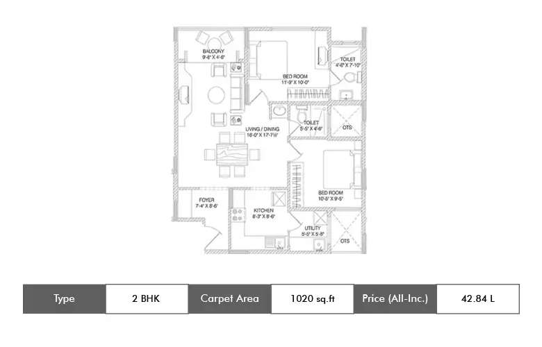 Floor plan for 2 BHK