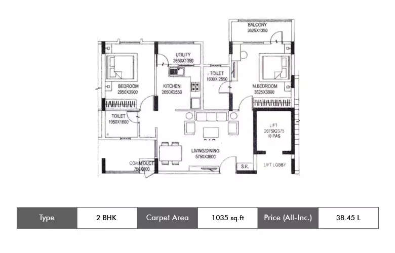 Floor plan for 2 BHK