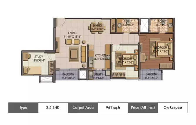 Shriram Summitt Electronic City - Floor plan 2.5 BHK 961 Sq.ft