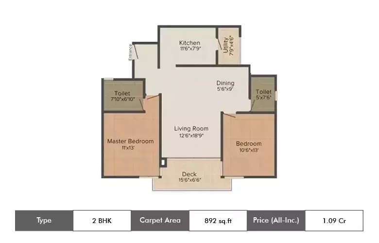 Floor plan for 2 BHK