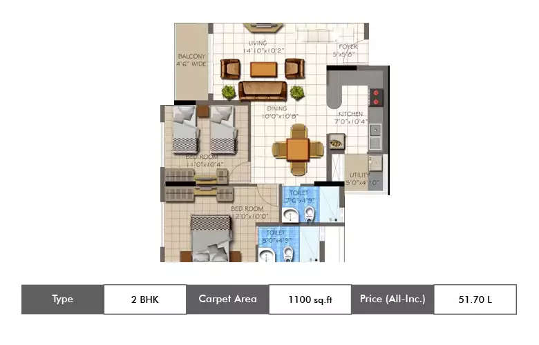 Floor plan for 2 BHK