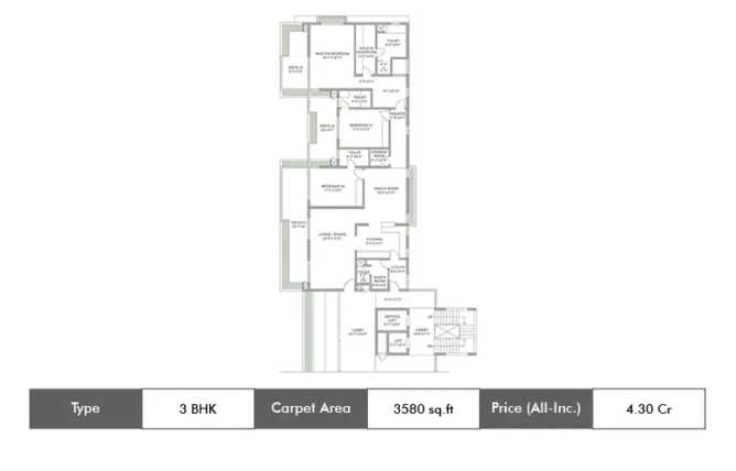 TATA The Cascades Hosakerehalli - Floor plan 3 BHK 3580 Sq.ft