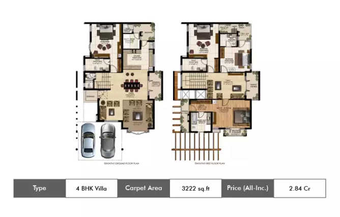 DLF Bella Greens Akshaya Nagar - Floor plan 4 BHK 3222 Sq.ft
