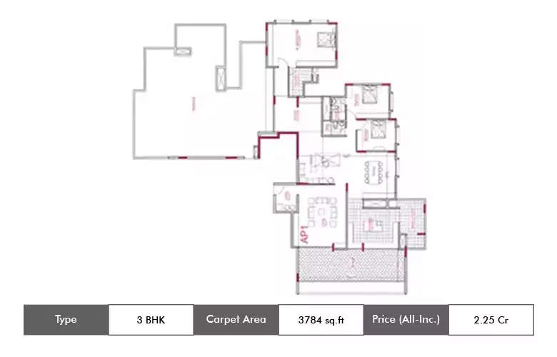 Floor plan for 3 BHK