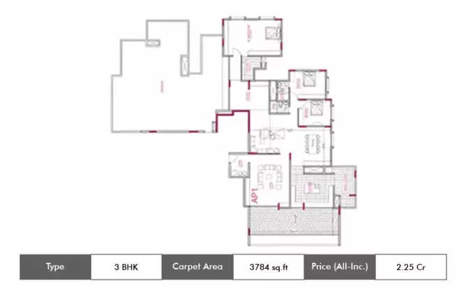 Vajram Essenza Thanisandra - Floor plan 3 BHK 3784 Sq.ft