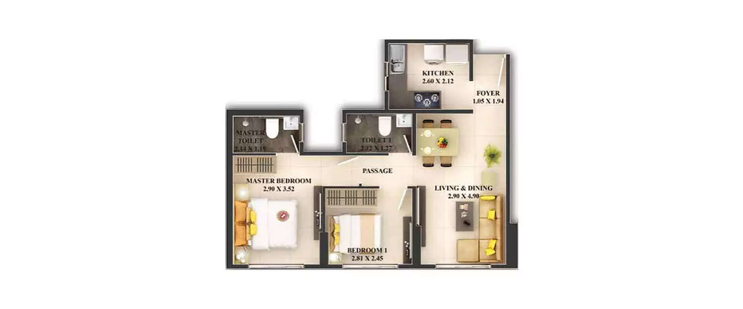 Floor plan for 2 BHK