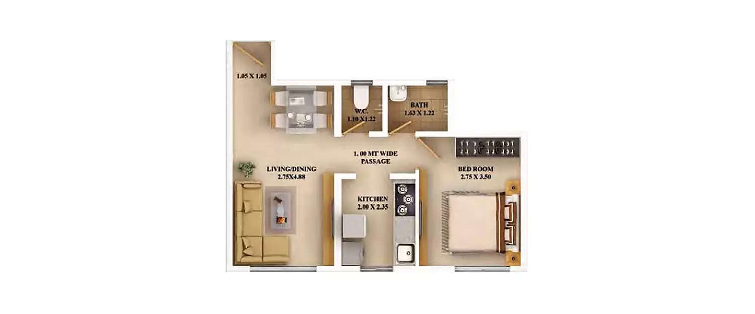 1 BHK Apartment 393 Sq.ft