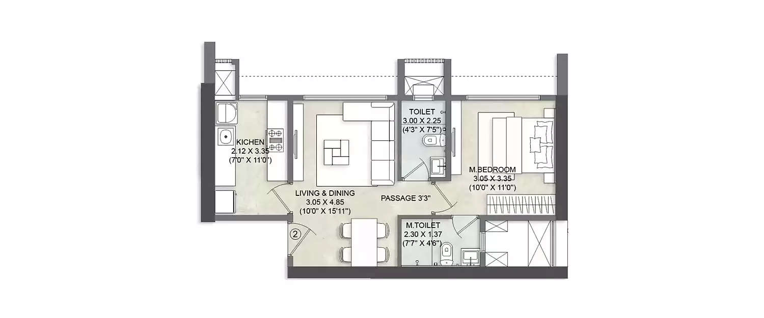 Floor plan for 1 BHK