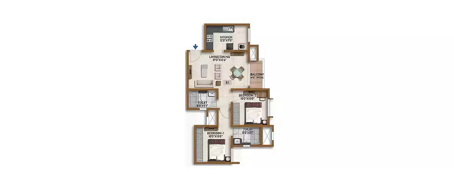 Floor plan for 2 BHK