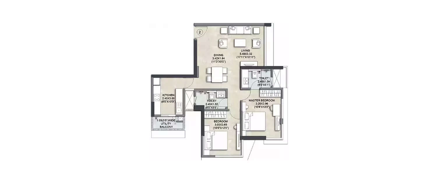 Floor plan for 2 BHK