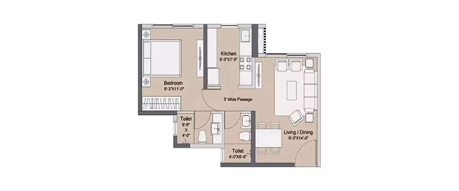 1 BHK Apartment 379 Sq.ft