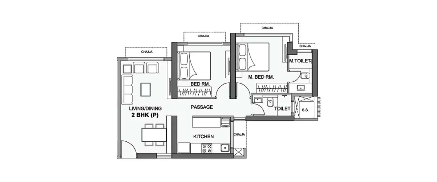 Floor plan for 2 BHK