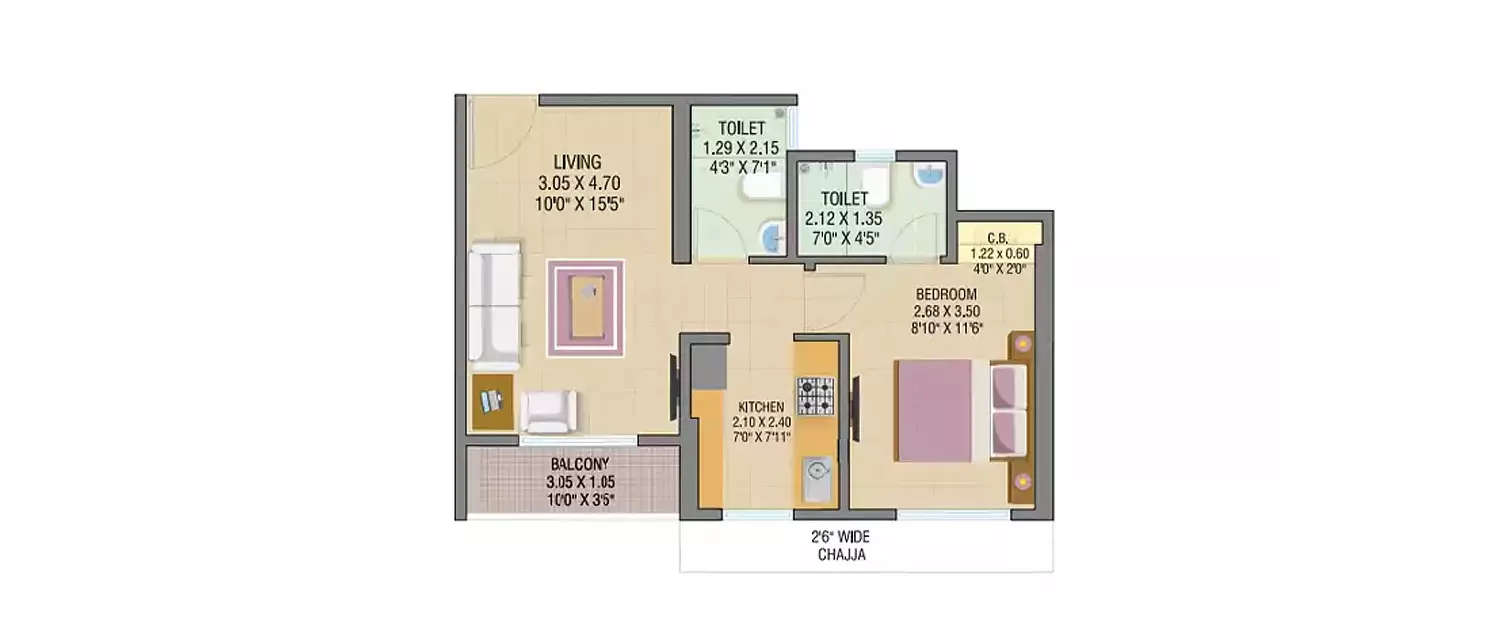 Floor plan for 1 BHK