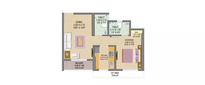 Vihang Nova Ghodbunder Road - Floor plan 1 BHK 339 Sq.ft