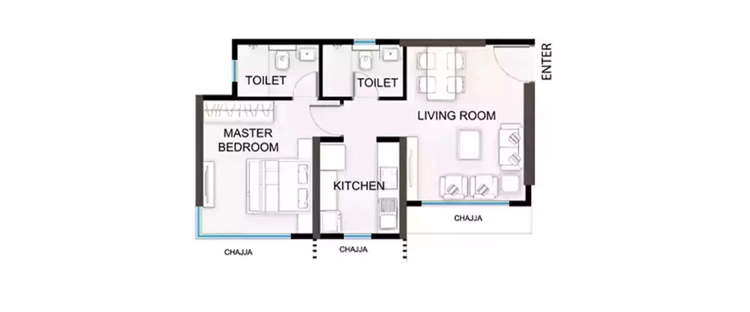 Floor plan for 1 BHK