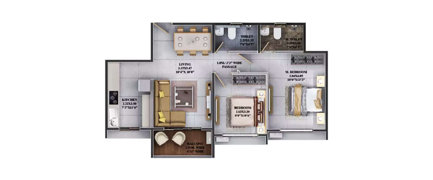 Floor plan for 2 BHK