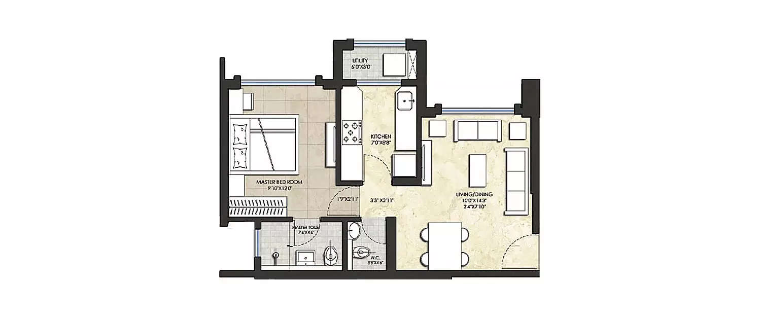 Floor plan for 1 BHK