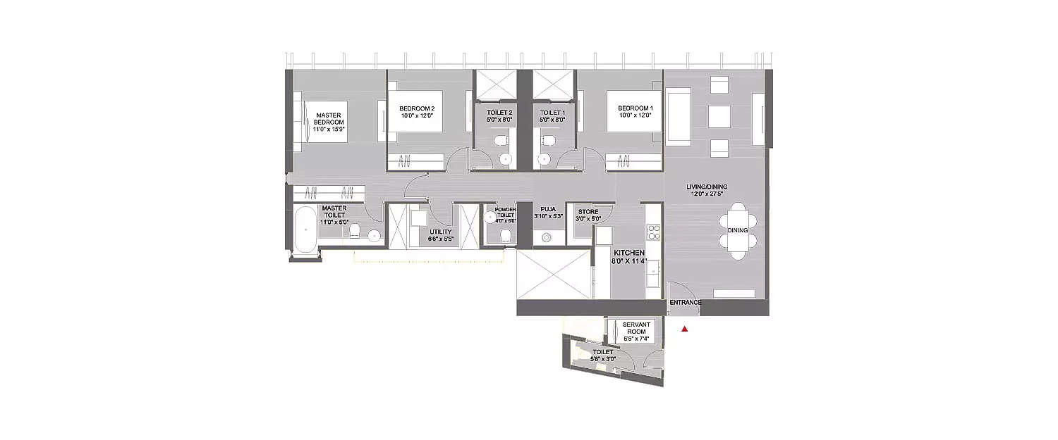 Floor plan for 3 BHK