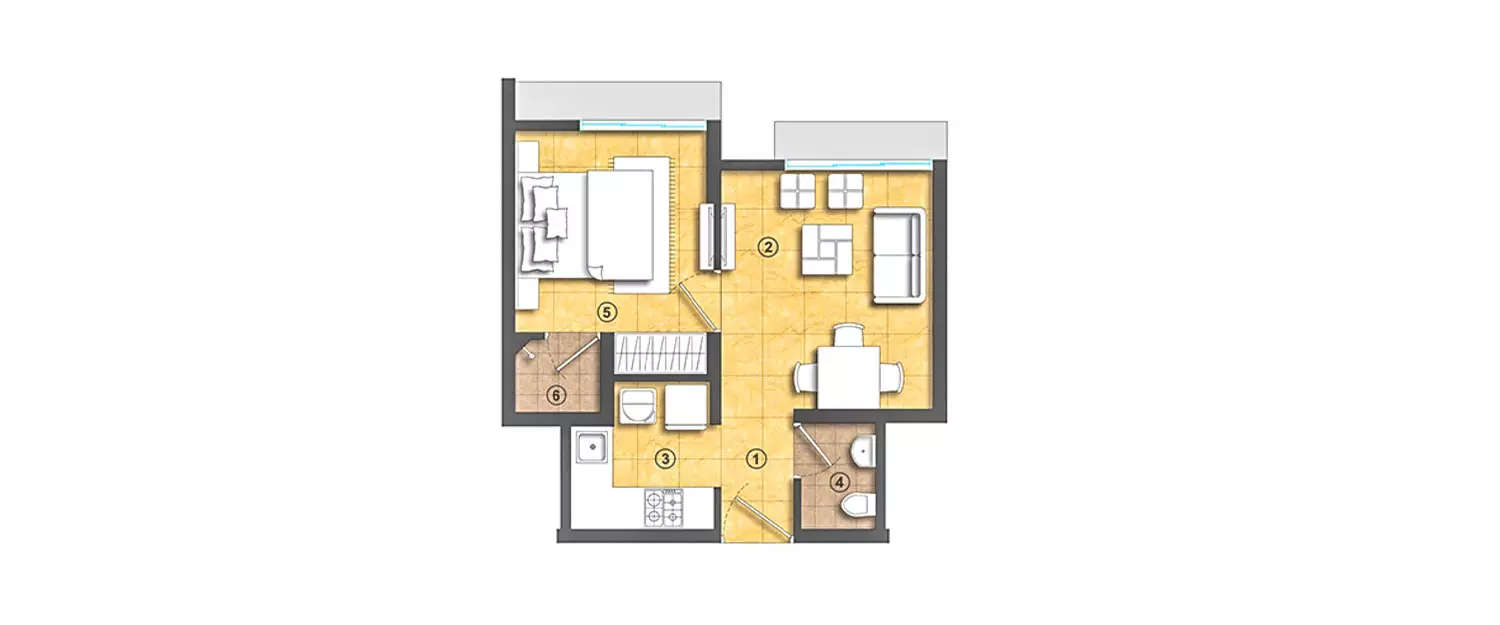 Floor plan for 1 BHK
