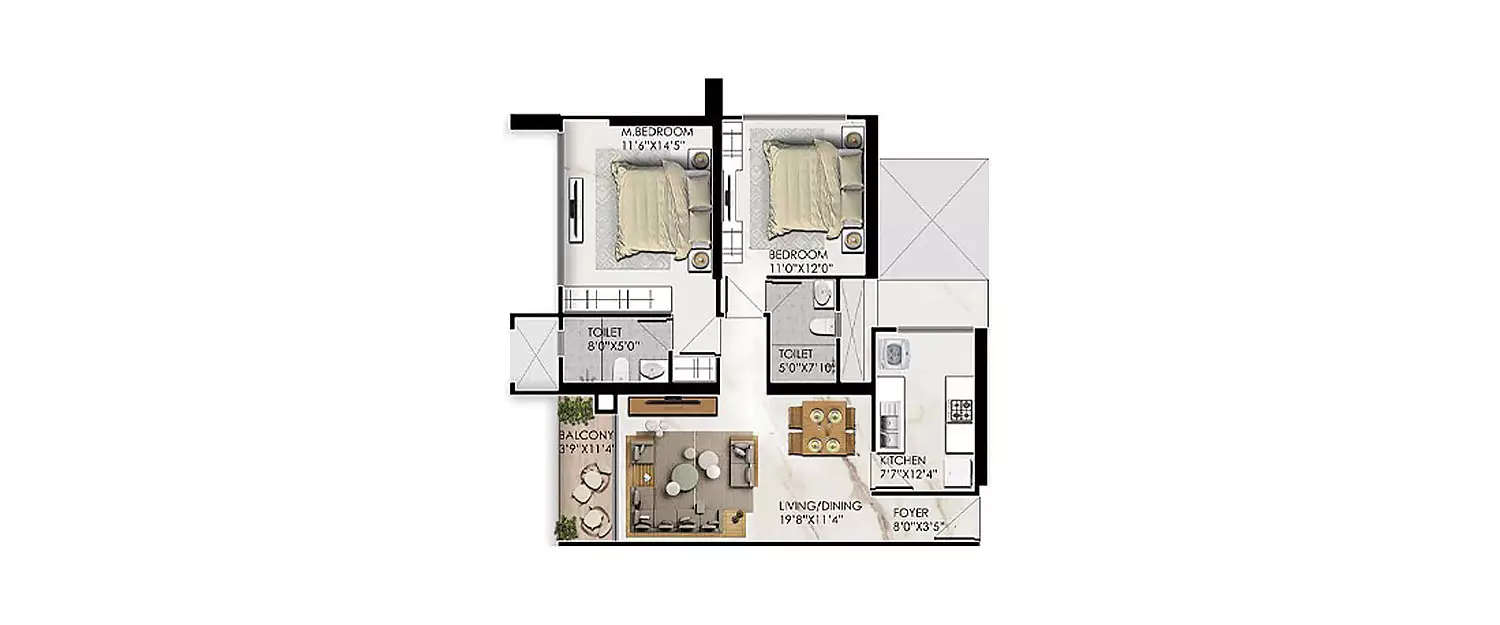 Floor plan for 2 BHK