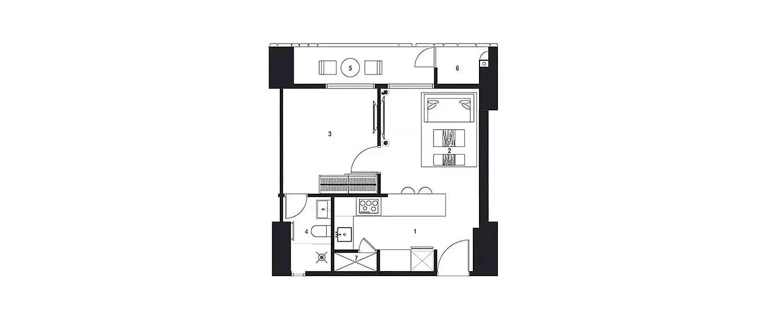 Floor plan for 1 BHK