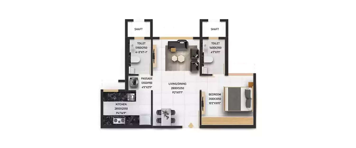 Floor plan for 1 BHK