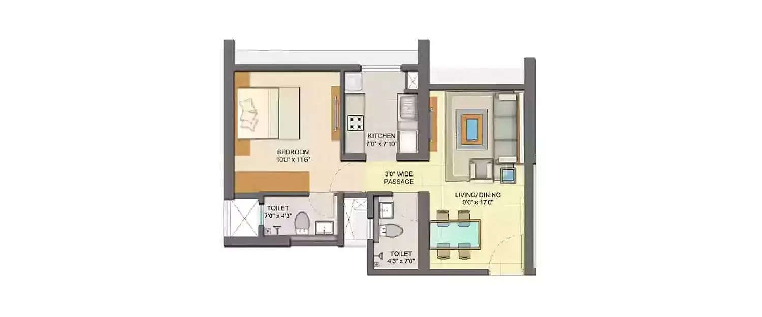 Floor plan for 1 BHK