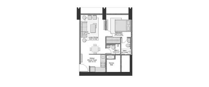 Transcon Triumph Andheri - Floor plan 1 BHK 376 Sq.ft