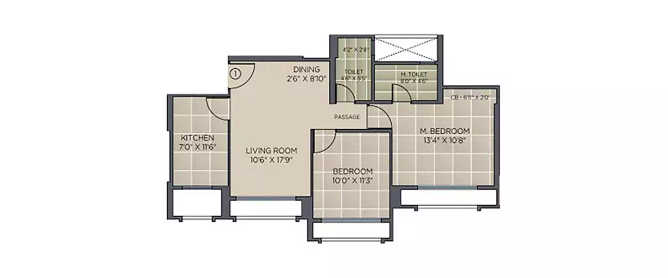 Hiranandani Eagleridge Ghodbunder Road - Floor plan 2 BHK 701 Sq.ft
