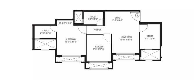 Hiranandani Obelia Ghodbunder Road - Floor plan 2 BHK 560 Sq.ft
